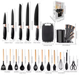 19-Piece Kitchen Utensil Set with Stand, Knives, Chopping Board & Silicone Tools