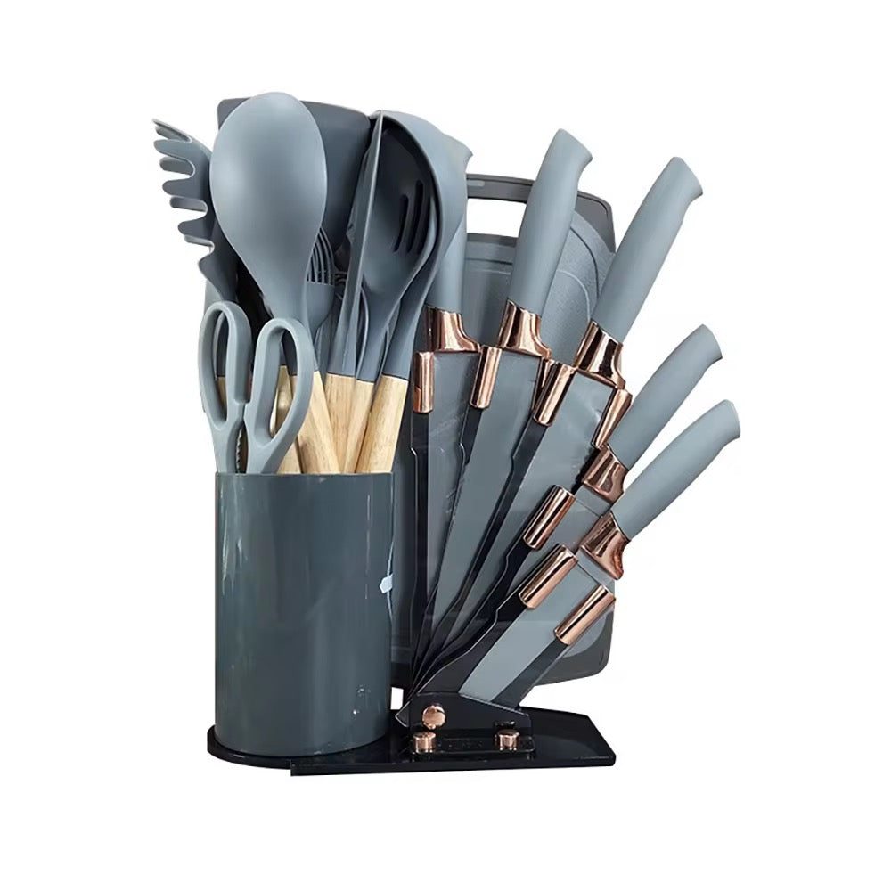 19-Piece Kitchen Utensil Set with Stand, Knives, Chopping Board & Silicone Tools