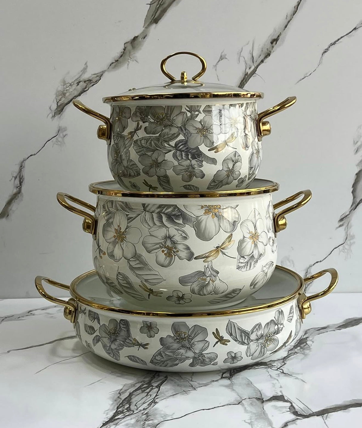 3pcs Enamelware Casserole Cooking Pot Set | Heavy-Duty Enamel Stockpots with Glass Lids in Kenya