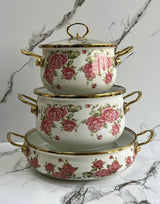 3pcs Enamelware Casserole Cooking Pot Set | Heavy-Duty Enamel Stockpots with Glass Lids in Kenya