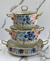 3pcs Enamelware Casserole Cooking Pot Set | Heavy-Duty Enamel Stockpots with Glass Lids in Kenya