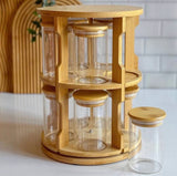 360° Rotating Spice Bamboo Tabletop Rack With 10 Big Jars & Accessories
