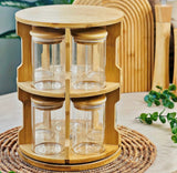 360° Rotating Spice Bamboo Tabletop Rack With 10 Big Jars & Accessories