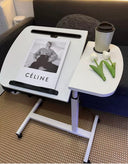 Adjustable Overbed Laptop Table with Wheels Rolling Bedside Desk