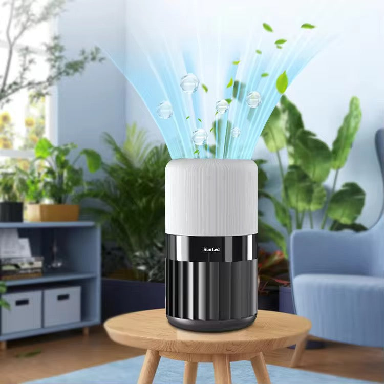 SunLed Low Noise Tabletop Smart True HEPA Air Purifier with a TUYA Wifi Digital Display of Air Humidity and a 4-color Air Quality Indicator Light