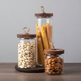 Glass Pantry Set: Danny Home 3 Piece Acacia Lid Cereal Jars, Bon Appetit 2L Clip Jar and Labels