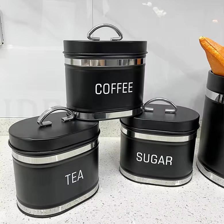 Bread Bin & 4-Piece Canister Set – Tea, Coffee & Sugar