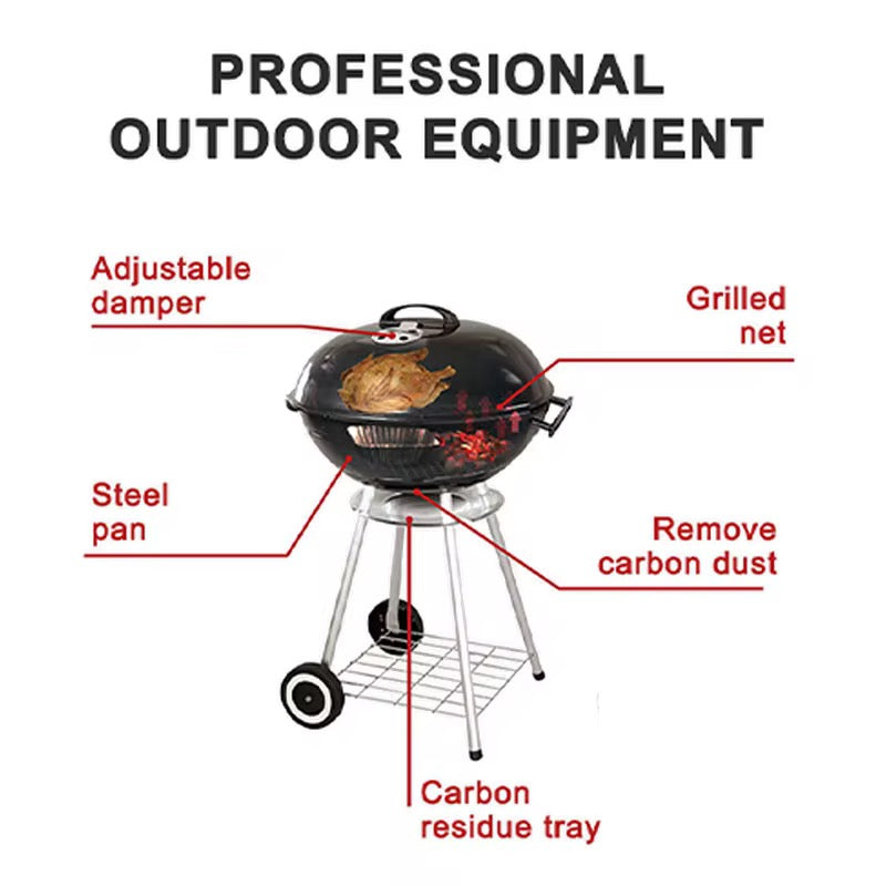 Charcoal Kettle Berbeque & BBQ Grill 44cm Portable with Wheels