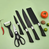 Sharp Kitchen Set: 6 Piece Knife Set with Scissors, 2 Piece Sharpening Stone and Bamboo Chopping Board