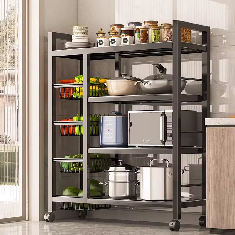 Multi-Layer Kitchen Storage Rack with Wheels  Metal Vegetable & Household Organizer