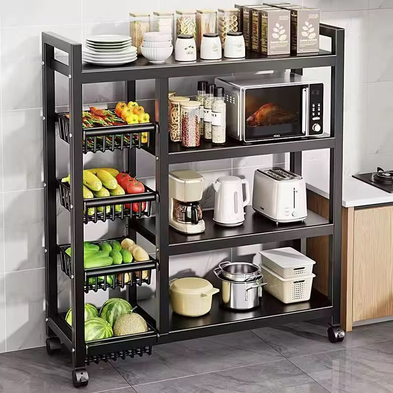 Multi-Layer Kitchen Storage Rack with Wheels  Metal Vegetable & Household Organizer