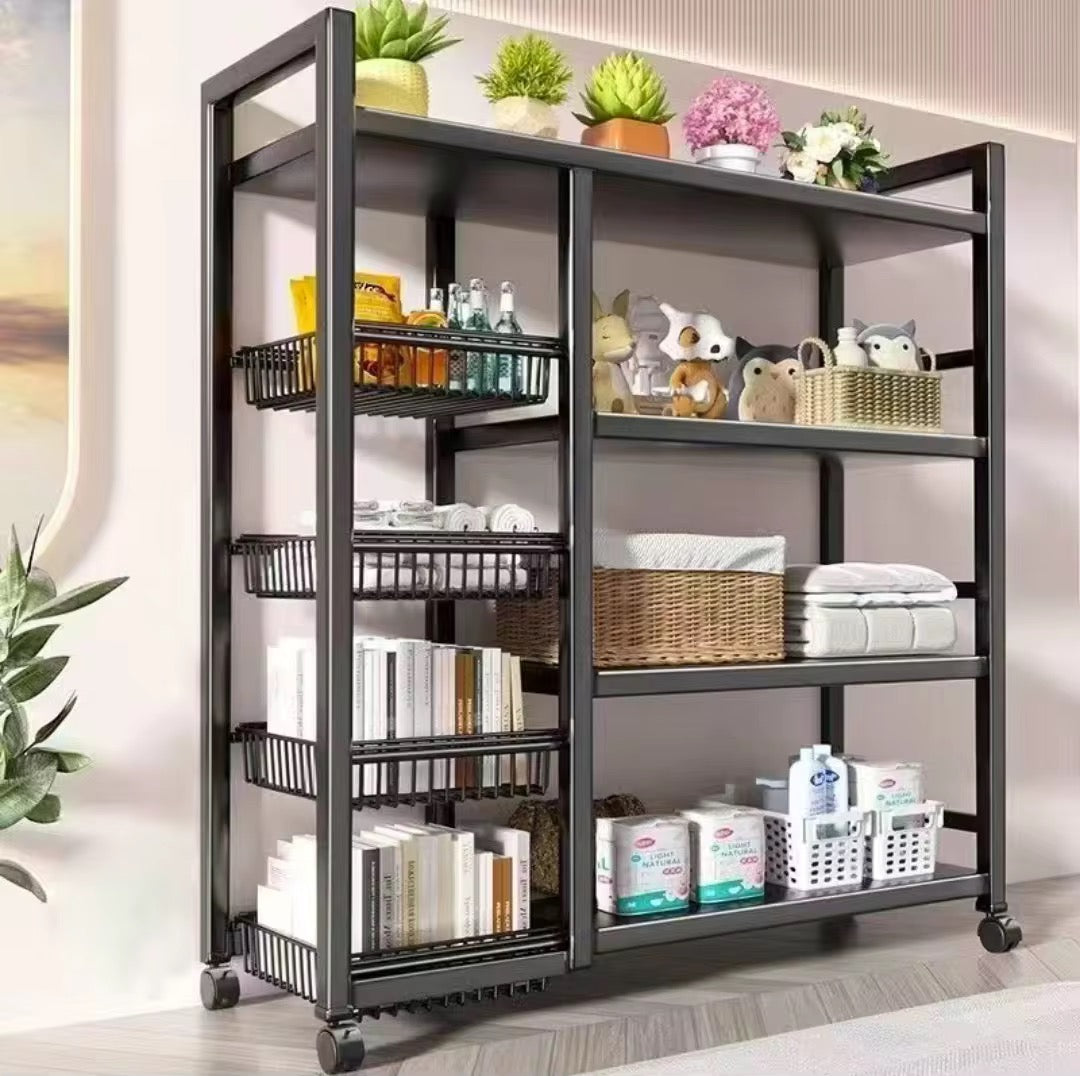 Multi-Layer Kitchen Storage Rack with Wheels  Metal Vegetable & Household Organizer