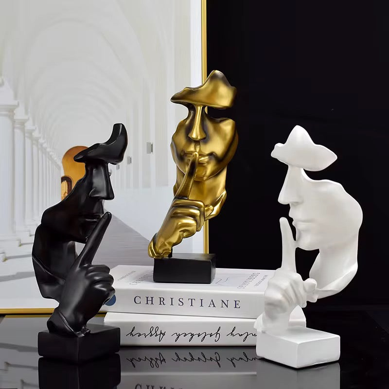 European Resin Face Model Art Statue  “Silence is Gold” Abstract Sculpture for Home & Office Décor