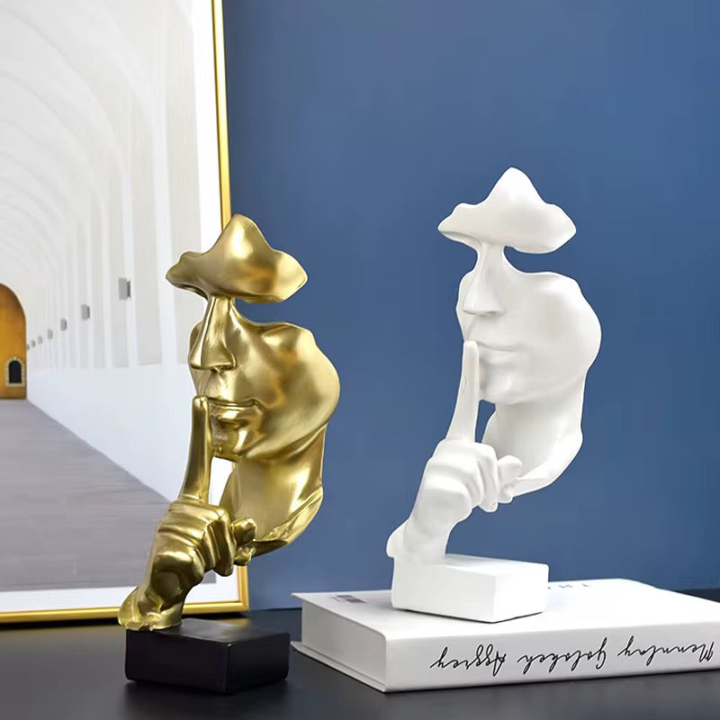 European Resin Face Model Art Statue  “Silence is Gold” Abstract Sculpture for Home & Office Décor