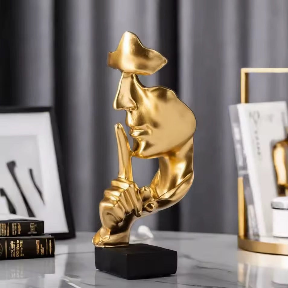 European Resin Face Model Art Statue  “Silence is Gold” Abstract Sculpture for Home & Office Décor
