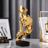 European Resin Face Model Art Statue  “Silence is Gold” Abstract Sculpture for Home & Office Décor