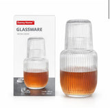 Danny Home Ribbed Glass Water Carafe & Cup Set | 600ml Bedside Carafe with 250ml Glass