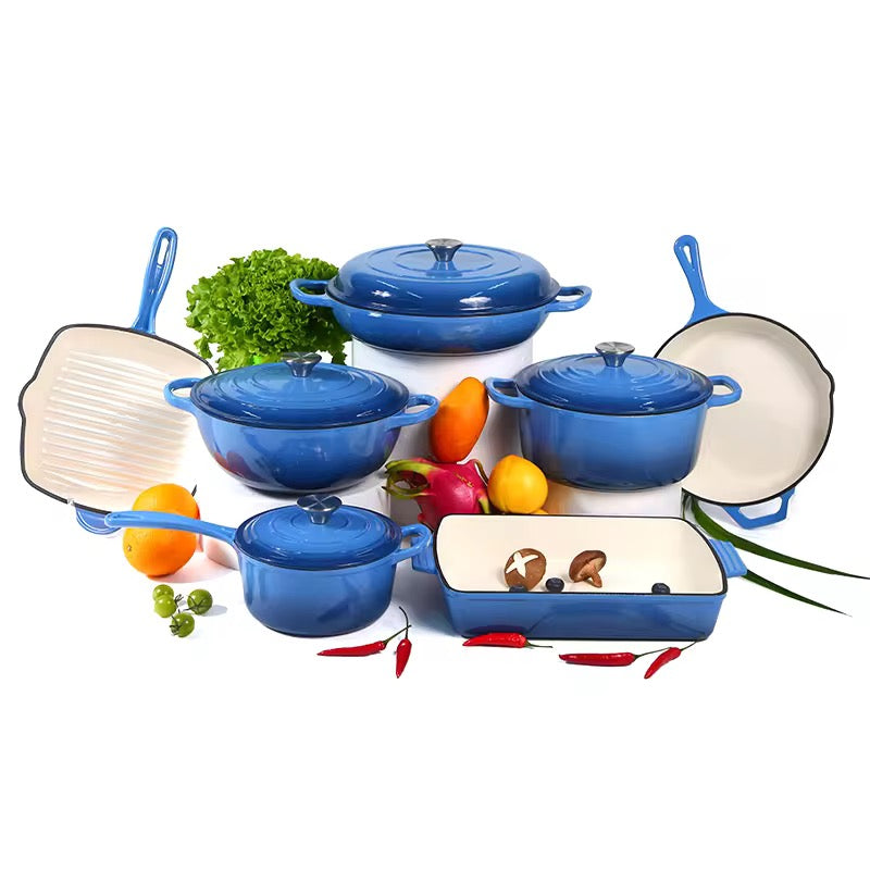 Enamel Cast iron cooking pots Ceramic Enamelled Cast Iron Cookware Set, Oven and Grill Safe