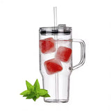 Danny Home 1L Borosilicate Glass Tumbler with Handle, Lid & Straw