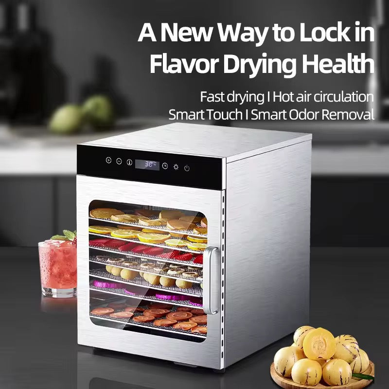 Stainless Steel Food Dehydrator Machine – Fruit, Vegetable, Meat & Herb Dryer with Temperature Control, 6 to 18 Trays