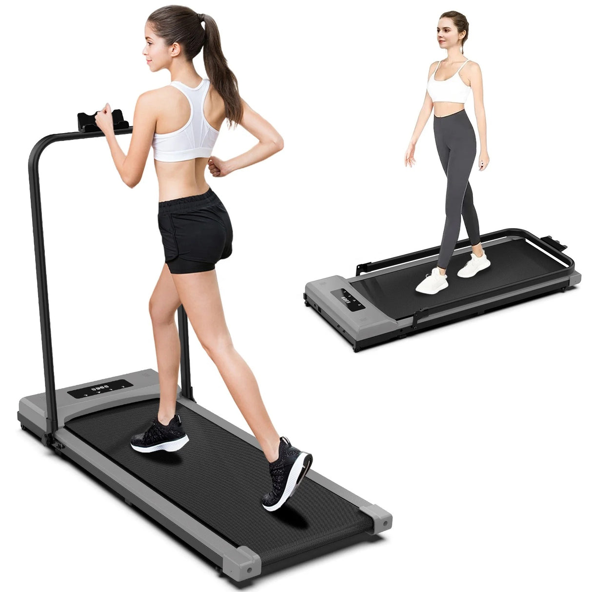 Foldable Walking Pad Treadmill Under Desk, Folding Small Treadmill with Handle for Office & Home, Quiet & Installation-Free