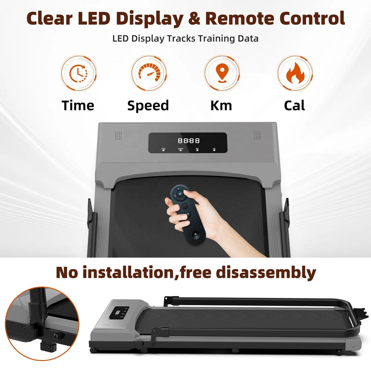 Foldable Walking Pad Treadmill Under Desk, Folding Small Treadmill with Handle for Office & Home, Quiet & Installation-Free