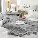 Jacquard Sherpa Comforter Set Queen Size and Chenille Knitted Throw Blanket with Pompoms