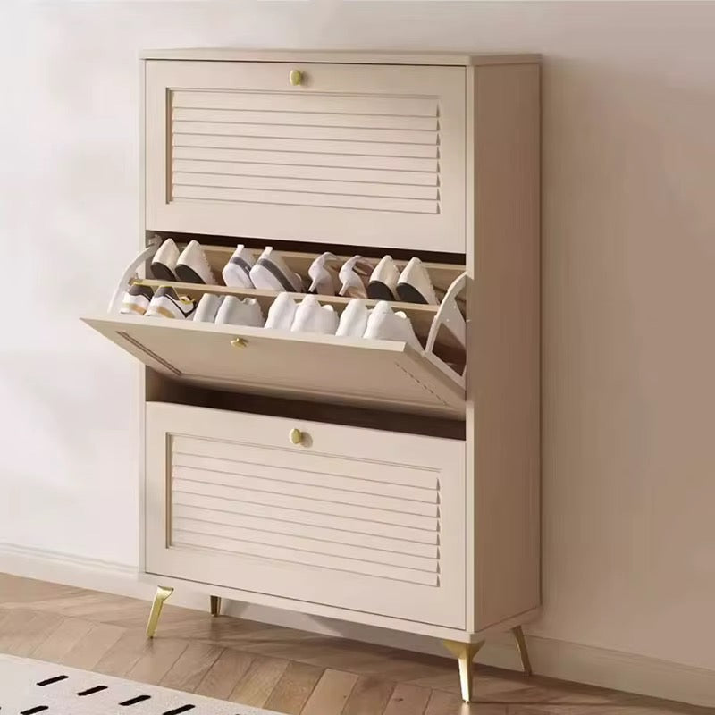 Slim Rattan Shoe Cabinet 100cm – Only 17cm Deep, Behind-the-Door Shoe Rack Organiser with 3 Flip Drawers, Top Storage & Slipper Shelf | Kenya