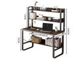Study Workstation Desk with Hutch Shelves Walnut | Computer Desk with 2 Upper Shelves and Black Steel Frame