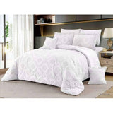 White Ogee Jacquard 6 Piece Duvet Cover Set 6x6 - Quilt Cover, Bedsheet & 4 Pillowcases