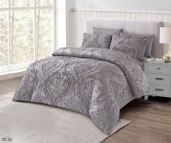 Grey Damask Embossed 6 Piece Duvet Cover Set - Quilt Cover, Bedsheet & 4 Pillowcases