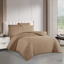 Camel Wave Embossed 6 Piece Duvet Cover Set with Fitted Sheet 6x6