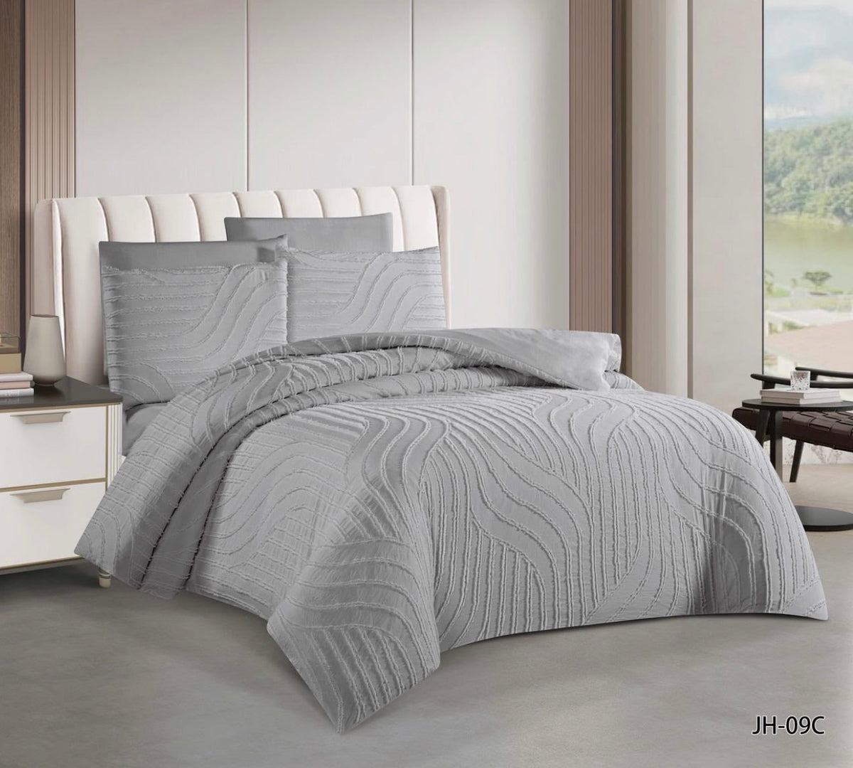 Camel Wave Embossed 6 Piece Duvet Cover Set with Fitted Sheet 6x6