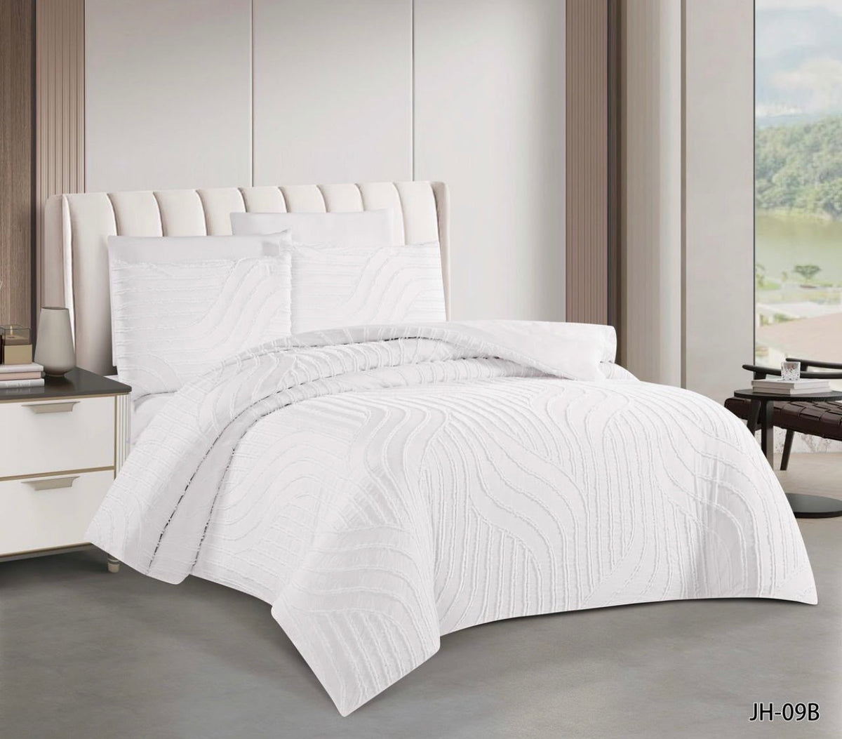 Camel Wave Embossed 6 Piece Duvet Cover Set with Fitted Sheet 6x6