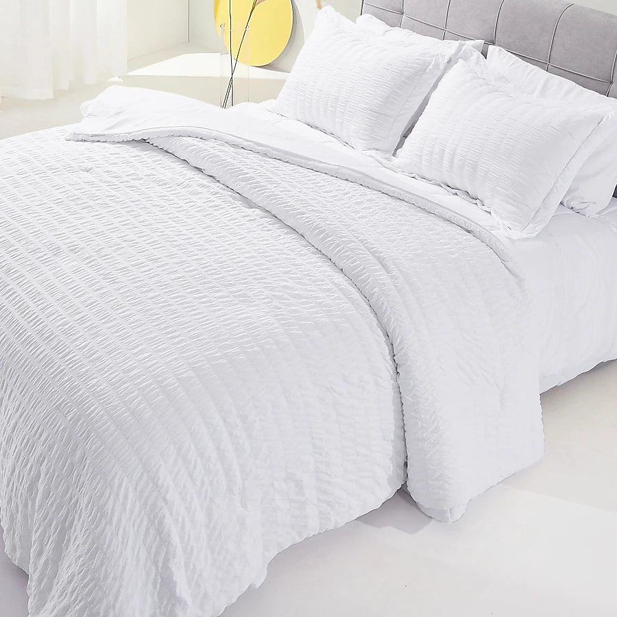 White Waffle Texture 6 Piece Duvet Cover Set with Fitted Sheet 6x6