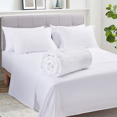 White Waffle Texture 6 Piece Duvet Cover Set with Fitted Sheet 6x6