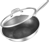 Uakeen Tripply S/S Stainless Steel Non-Stick Pan 26cm & 28cm with Lids Honeycomb Coating, Induction Compatible Skillet for Chapati, Stew & Frying