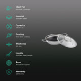 30cm Wok Pan  4.5L Deep Skillet Griddle with Lid – Tripply S/S Stainless Steel, Honeycomb Non-Stick Coating – Induction Compatible Stir-Fry Pan