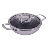 30cm Wok Pan  4.5L Deep Skillet Griddle with Lid – Tripply S/S Stainless Steel, Honeycomb Non-Stick Coating – Induction Compatible Stir-Fry Pan