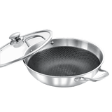 30cm Wok Pan  4.5L Deep Skillet Griddle with Lid – Tripply S/S Stainless Steel, Honeycomb Non-Stick Coating – Induction Compatible Stir-Fry Pan