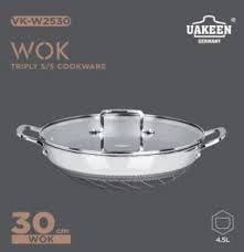 30cm Wok Pan  4.5L Deep Skillet Griddle with Lid – Tripply S/S Stainless Steel, Honeycomb Non-Stick Coating – Induction Compatible Stir-Fry Pan