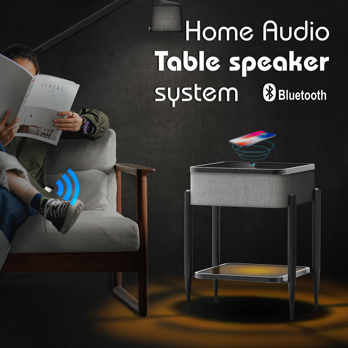 Premium Smart Accent Table with Built-in Bluetooth Speakers Multi-Functional Side Table for Living Room, Bedroom & Coffee Nooks