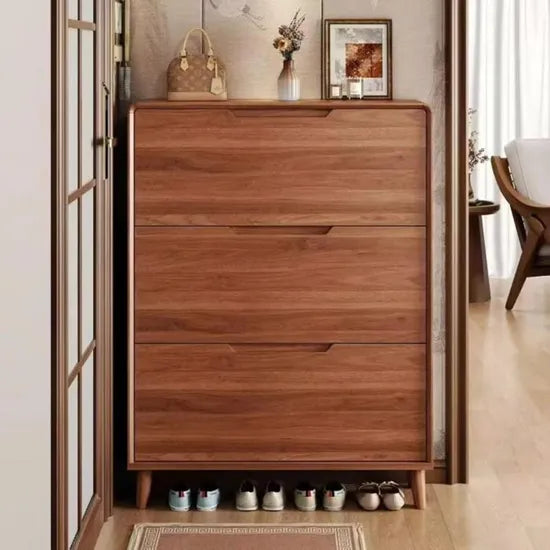 Wooden Shoe Rack Cabinet 140cm Cream with Louvre Doors | Wide 3 Tier Shoe Cabinet with Flip Down Doors for Families, 35cm Deep