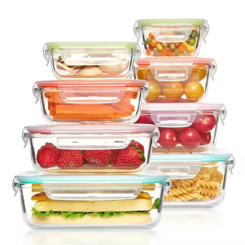 4 Pcs Borosilicate Glass Food Storage Containers with Lock Lids  Oven Microwave Freezer Safe Lunch Box Set