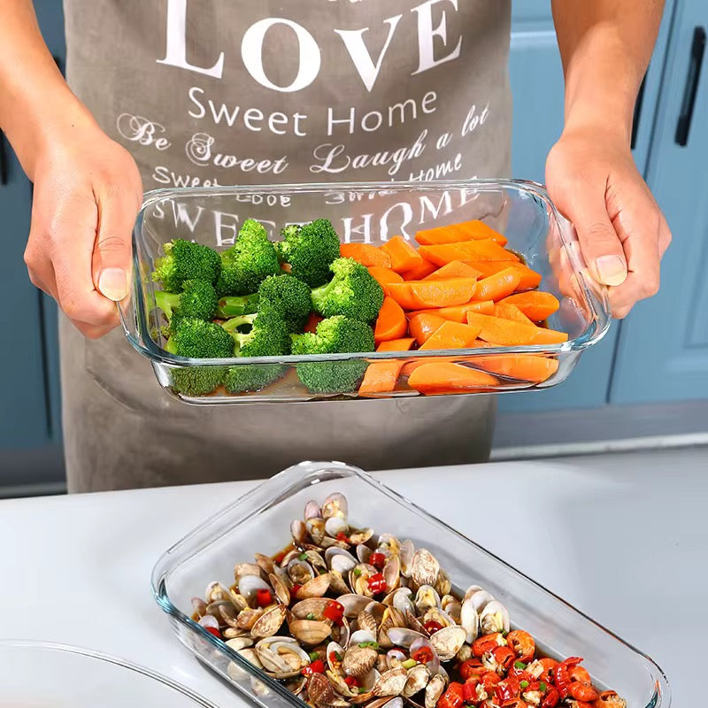 2PCS Rectangular Borosilicate Glass Bakeware Set with Free Oven Mitts Oven Safe Baking Pans