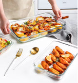 2PCS Rectangular Borosilicate Glass Bakeware Set with Free Oven Mitts Oven Safe Baking Pans