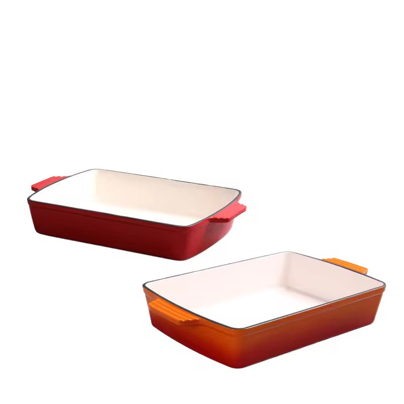 Enameled 13 Inch Cast Iron Rectangular Baking Pan for Lasagna Roasting and Casseroles Red