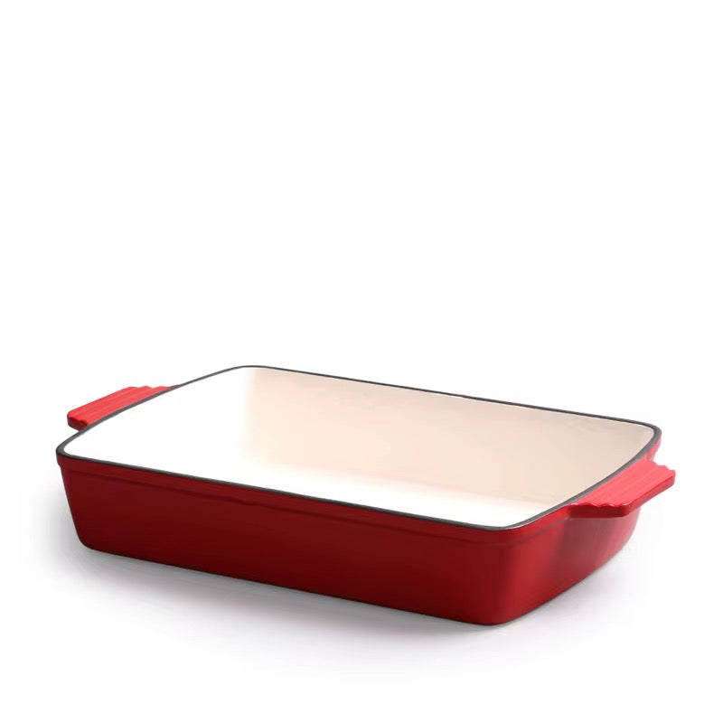Enameled 13 Inch Cast Iron Rectangular Baking Pan for Lasagna Roasting and Casseroles Red