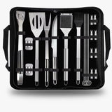 BBQ Grill Tool Set 20 Piece Stainless Steel with Storage Bag | Nyama Choma Tools, Tongs, Spatula, Fork, Brushes and Skewers, Grilling Accessories Gift Set