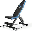 JX-204 adjustable incline decline weight bench in black and blue with resistance bands